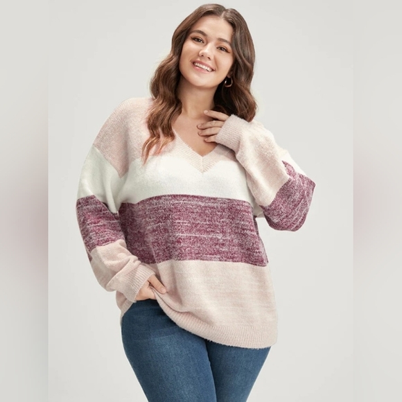 NWT, BloomChic, Striped, V-Neck, Sweater, Plus Size 18-20/2X - Picture 2 of 5